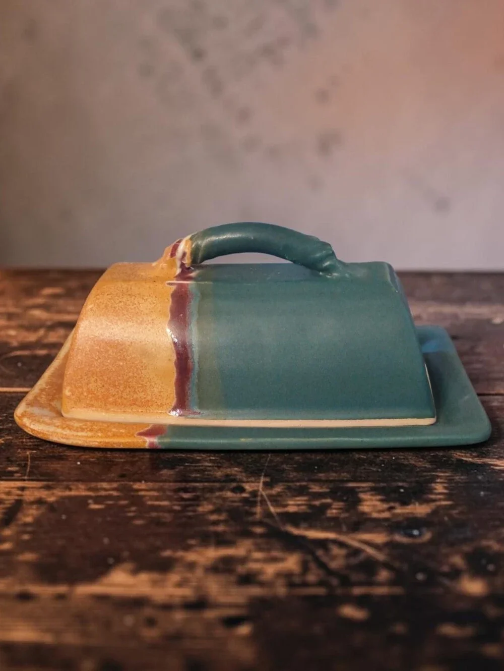 Tested By Fire Pottery Handmade Two-Tone Butter Dish Keeper Texas Rustic Western